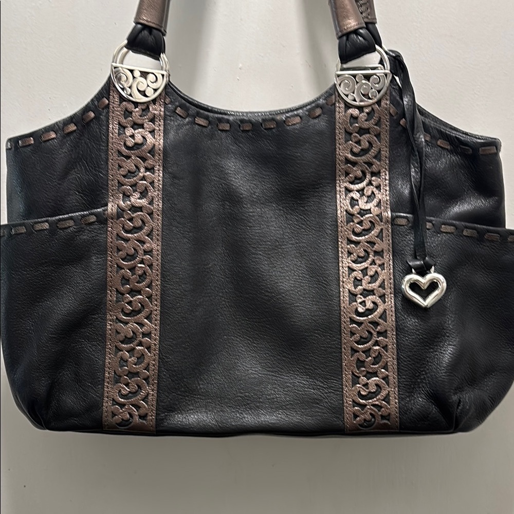 Brighton Black and Brown Shoulder Bag with Decorative Stripes - Picture 2 of 6
